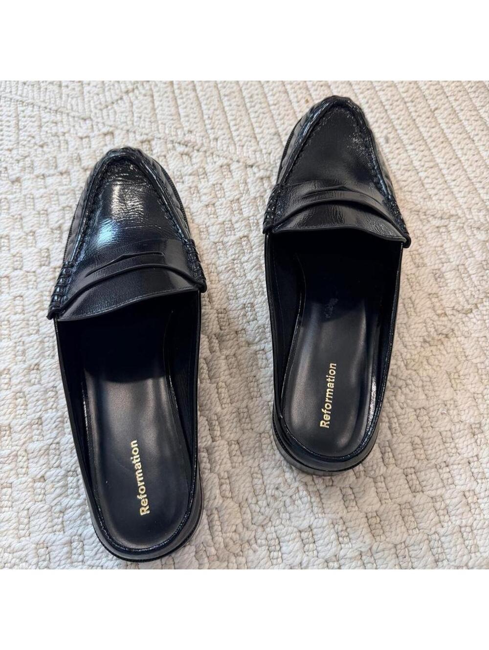 Reformation Francine Loafer Mule in Black Crinkle Patent - Picture 5 of 7